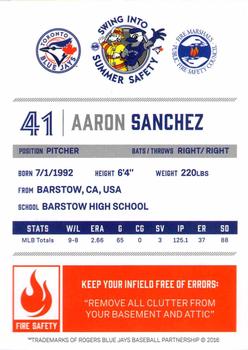 2016 Toronto Blue Jays Fire Safety #NNO Aaron Sanchez Back