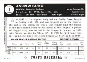 2001 Topps Chrome - Through the Years Reprints #4 Andy Pafko Back