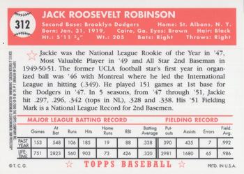 2001 Topps Chrome - Through the Years Reprints #5 Jackie Robinson Back