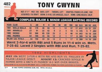 2001 Topps Chrome - Through the Years Reprints #36 Tony Gwynn Back