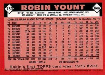 2001 Topps Chrome - Through the Years Reprints #40 Robin Yount Back