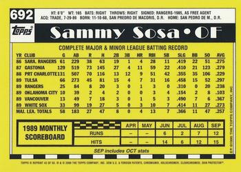 2001 Topps Chrome - Through the Years Reprints #43 Sammy Sosa Back