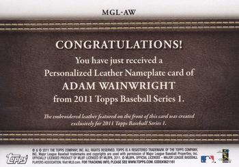 2011 Topps - Manufactured Glove Leather Nameplates Black #MGL-AW Adam Wainwright Back
