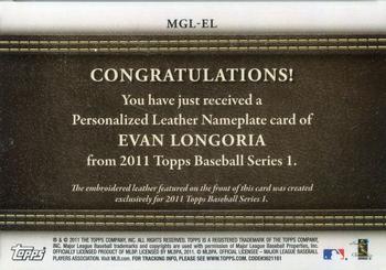 2011 Topps - Manufactured Glove Leather Nameplates Black #MGL-EL Evan Longoria Back