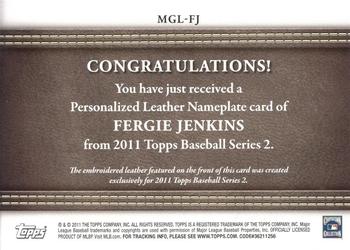2011 Topps - Manufactured Glove Leather Nameplates Black #MGL-FJ Fergie Jenkins Back
