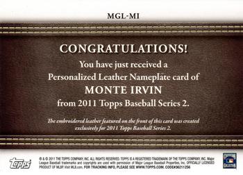 2011 Topps - Manufactured Glove Leather Nameplates Black #MGL-MI Monte Irvin Back