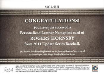 2011 Topps - Manufactured Glove Leather Nameplates Black #MGL-RH2 Rogers Hornsby Back