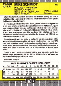 1989 Fleer Update #U-131 Mike Schmidt Back