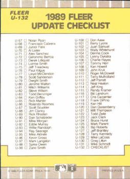 1989 Fleer Update #U-132 Checklist Back