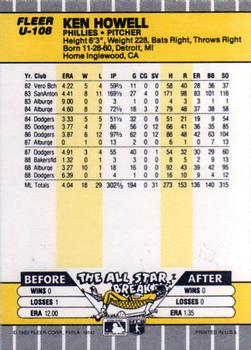 1989 Fleer Update #U-108 Ken Howell Back