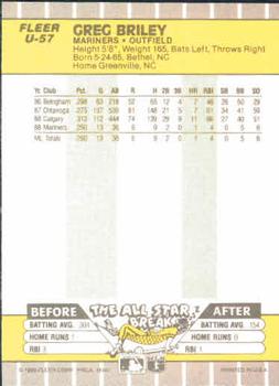 1989 Fleer Update #U-57 Greg Briley Back
