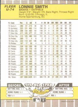 1989 Fleer Update #U-74 Lonnie Smith Back