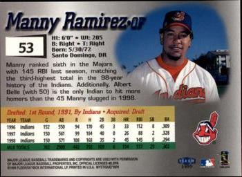 1999 Fleer Mystique #53 Manny Ramirez Back