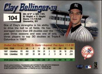 1999 Fleer Mystique #104 Clay Bellinger Back