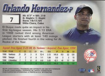 1999 Fleer Mystique #7 Orlando Hernandez Back