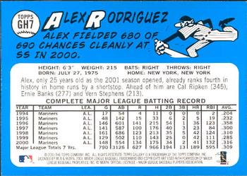 2001 Topps Gallery - Heritage #GH7 Alex Rodriguez  Back