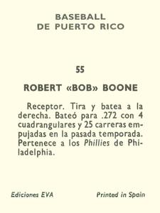 1972 Puerto Rican Winter League Stickers #55 Bob Boone Back