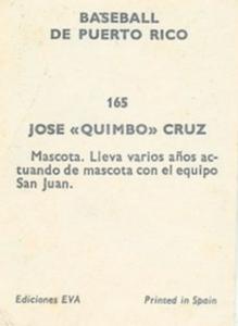 1972 Puerto Rican Winter League Stickers #165 Jose Cruz Back