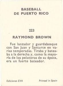 1972 Puerto Rican Winter League Stickers #223 Raymond Brown Back