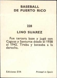 1972 Puerto Rican Winter League Stickers #228 Lino Suarez Back