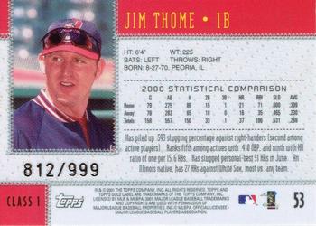 2001 Topps Gold Label - Class 1 Gold #53 Jim Thome  Back