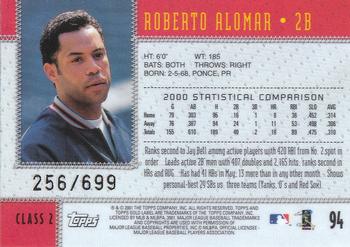 2001 Topps Gold Label - Class 2 Gold #94 Roberto Alomar  Back