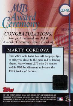 2001 Topps Gold Label - MLB Award Ceremony Relics #GLR-MC Marty Cordova Back