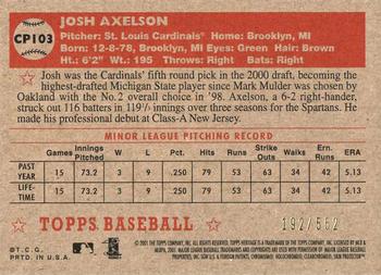 2001 Topps Heritage - Chrome #CP103 Josh Axelson  Back