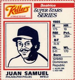 1986 Keller's Super Stars Series #NNO Juan Samuel Front