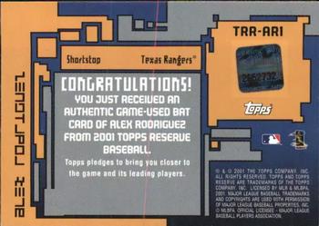 2001 Topps Reserve - Game Bats #TRR-ARI Alex Rodriguez  Back