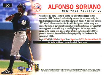 1999 Fleer Tradition Update #U-5 Alfonso Soriano Back