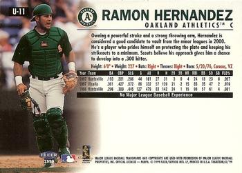 1999 Fleer Tradition Update #U-11 Ramon Hernandez Back