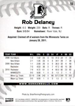 2011 Choice Durham Bulls #13 Rob Delaney Back