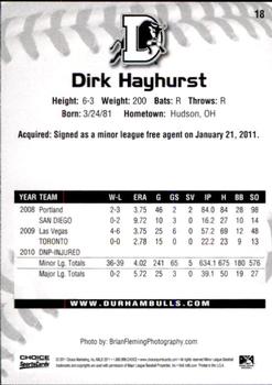 2011 Choice Durham Bulls #18 Dirk Hayhurst Back