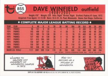 2001 Topps Traded & Rookies - Gold #T103 Dave Winfield Back