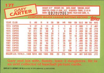 2001 Topps Traded & Rookies - Gold #T111 Gary Carter Back