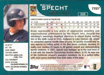 2001 Topps Traded & Rookies - Gold #T197 Brian Specht Back