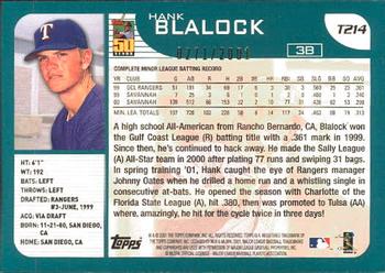 2001 Topps Traded & Rookies - Gold #T214 Hank Blalock Back