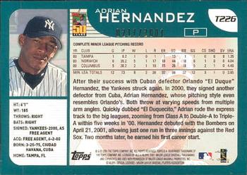 2001 Topps Traded & Rookies - Gold #T226 Adrian Hernandez Back