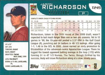 2001 Topps Traded & Rookies - Gold #T245 Jason Richardson Back