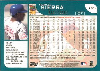 2001 Topps Traded & Rookies - Gold #T85 Ruben Sierra Back
