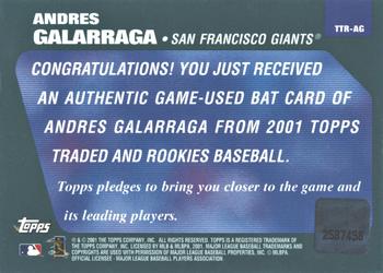 2001 Topps Traded & Rookies - Relics #TTR-AG Andres Galarraga Back