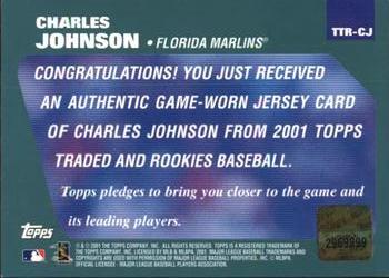 2001 Topps Traded & Rookies - Relics #TTR-CJ Charles Johnson Back