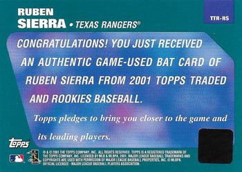 2001 Topps Traded & Rookies - Relics #TTR-RS Ruben Sierra Back