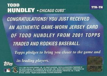 2001 Topps Traded & Rookies - Relics #TTR-TH Todd Hundley Back