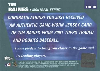 2001 Topps Traded & Rookies - Relics #TTR-TR Tim Raines Back
