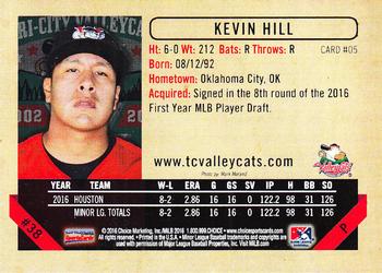 2016 Choice Tri-City ValleyCats #05 Kevin Hill Back