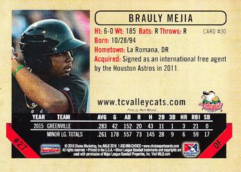 2016 Choice Tri-City ValleyCats #30 Brauly Mejia Back