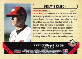 2016 Choice Tri-City ValleyCats #33 Drew French Back