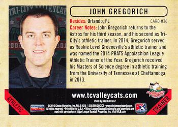 2016 Choice Tri-City ValleyCats #36 John Gregorich Back